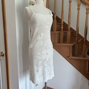Wild Fable White Crochet Mini Dress with Floral Applique